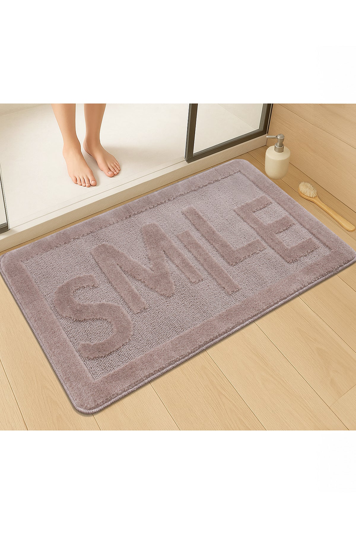 Doğal Kaymaz Taban Banyo Paspas Uzun Ömürlü Yumuşak Dokulu Su Emici Yıkanabilir Smile 60x100