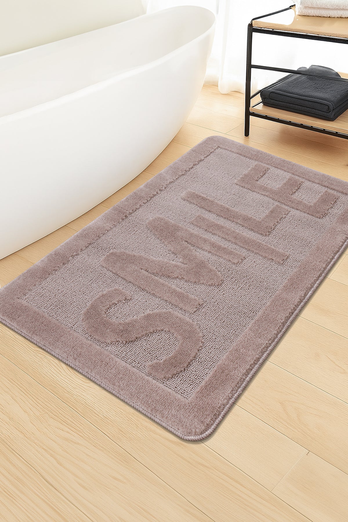 Doğal Kaymaz Taban Banyo Paspas Uzun Ömürlü Yumuşak Dokulu Su Emici Yıkanabilir Smile 60x100
