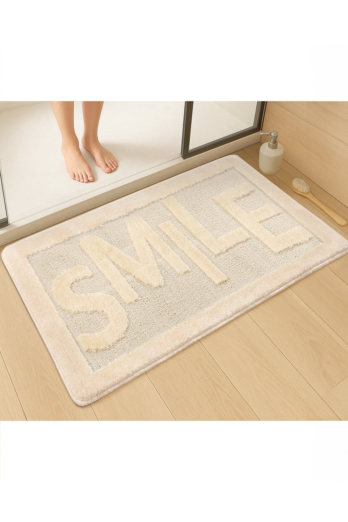 Doğal Kaymaz Taban Banyo Paspas Uzun Ömürlü Yumuşak Dokulu Su Emici Yıkanabilir Smile 60x100