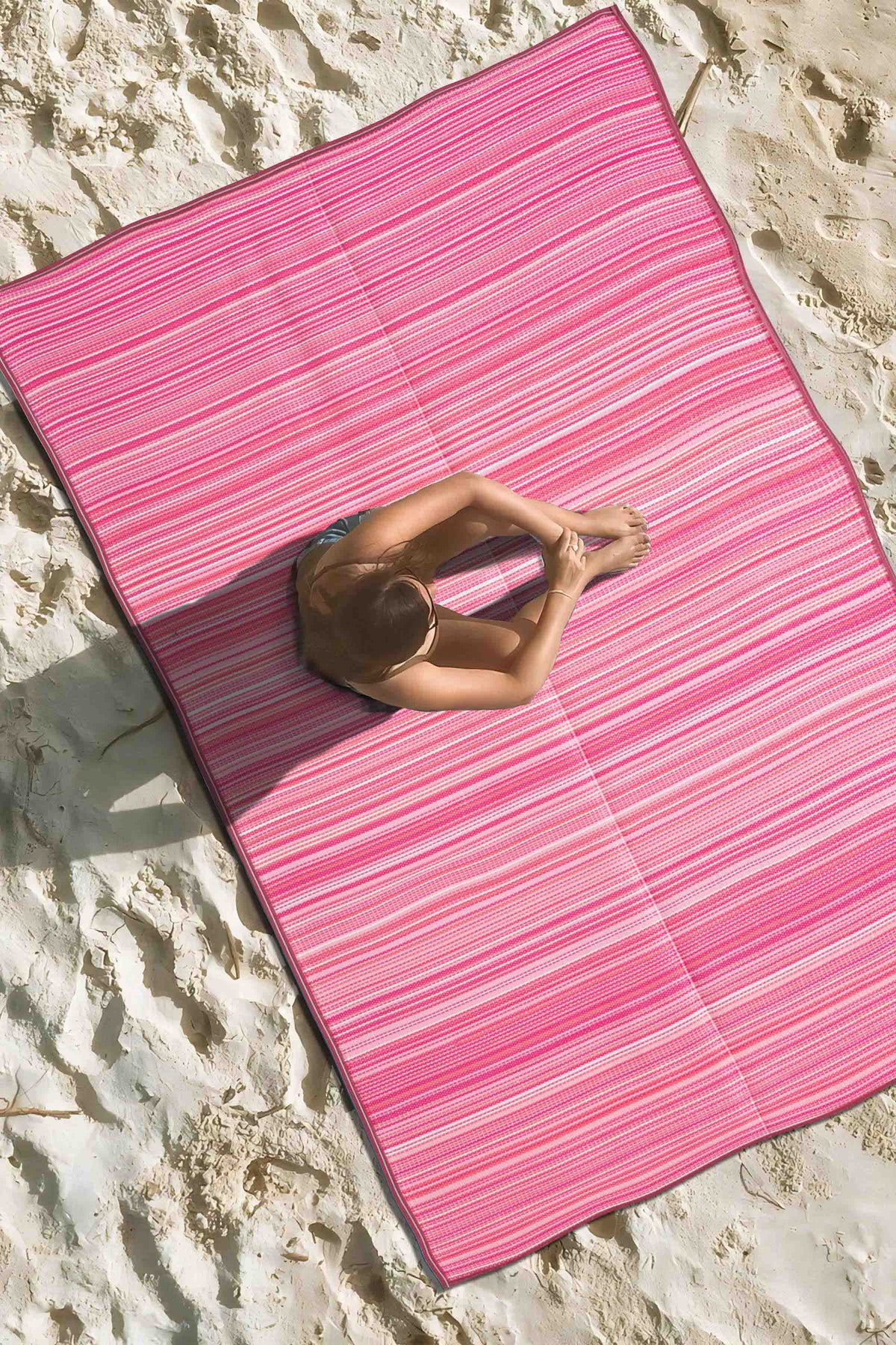 Katlanabilir Pembe Plaj Kamp Piknik Bahçe Balkon Teras Hasır Halı Mat Savan Kilim Karavan Halısı