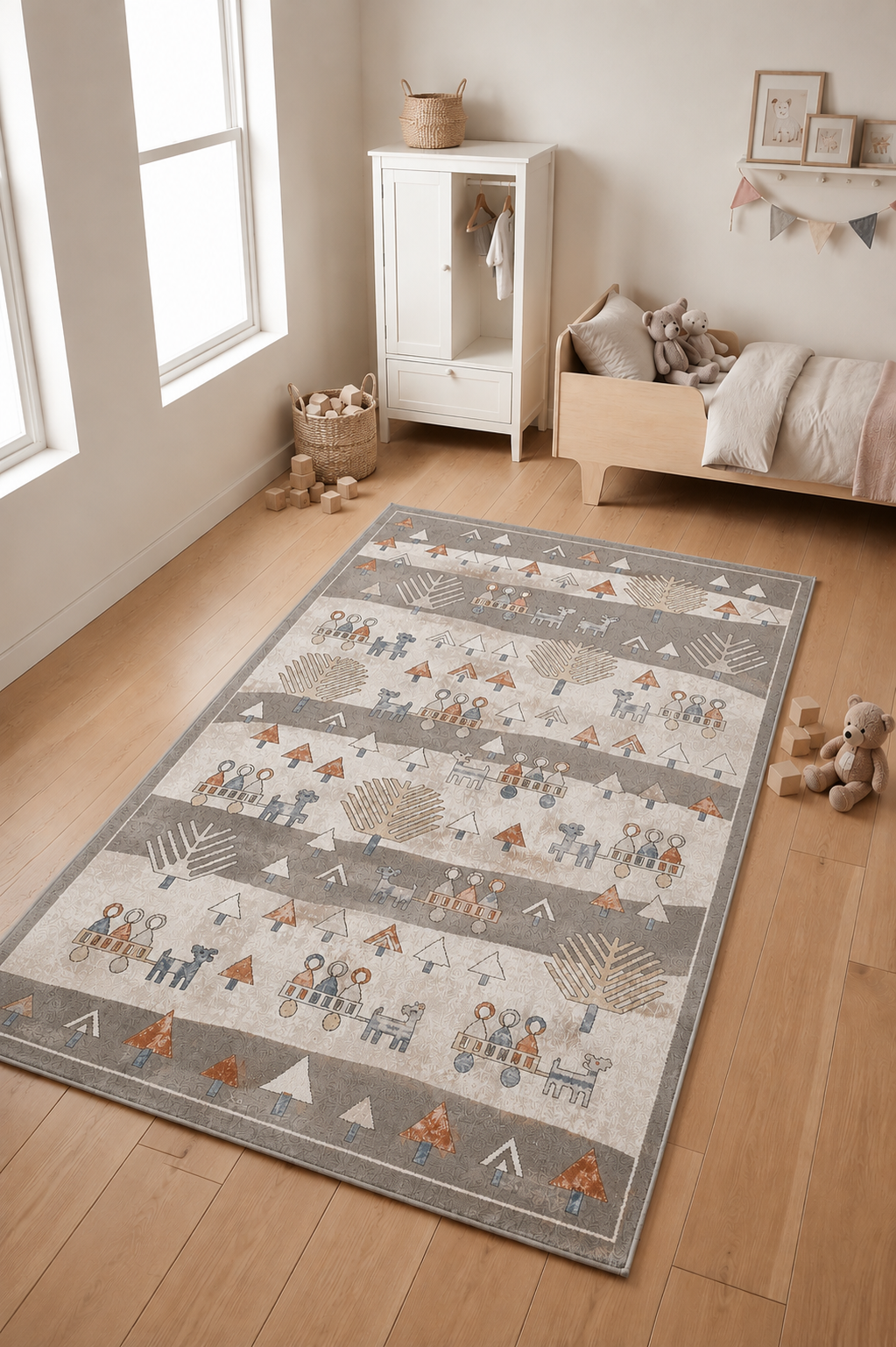 Kids 4583 Renkli Dokuma Çocuk Odası Halısı Tozumaz Yumuşak Bebek Odası Halısı