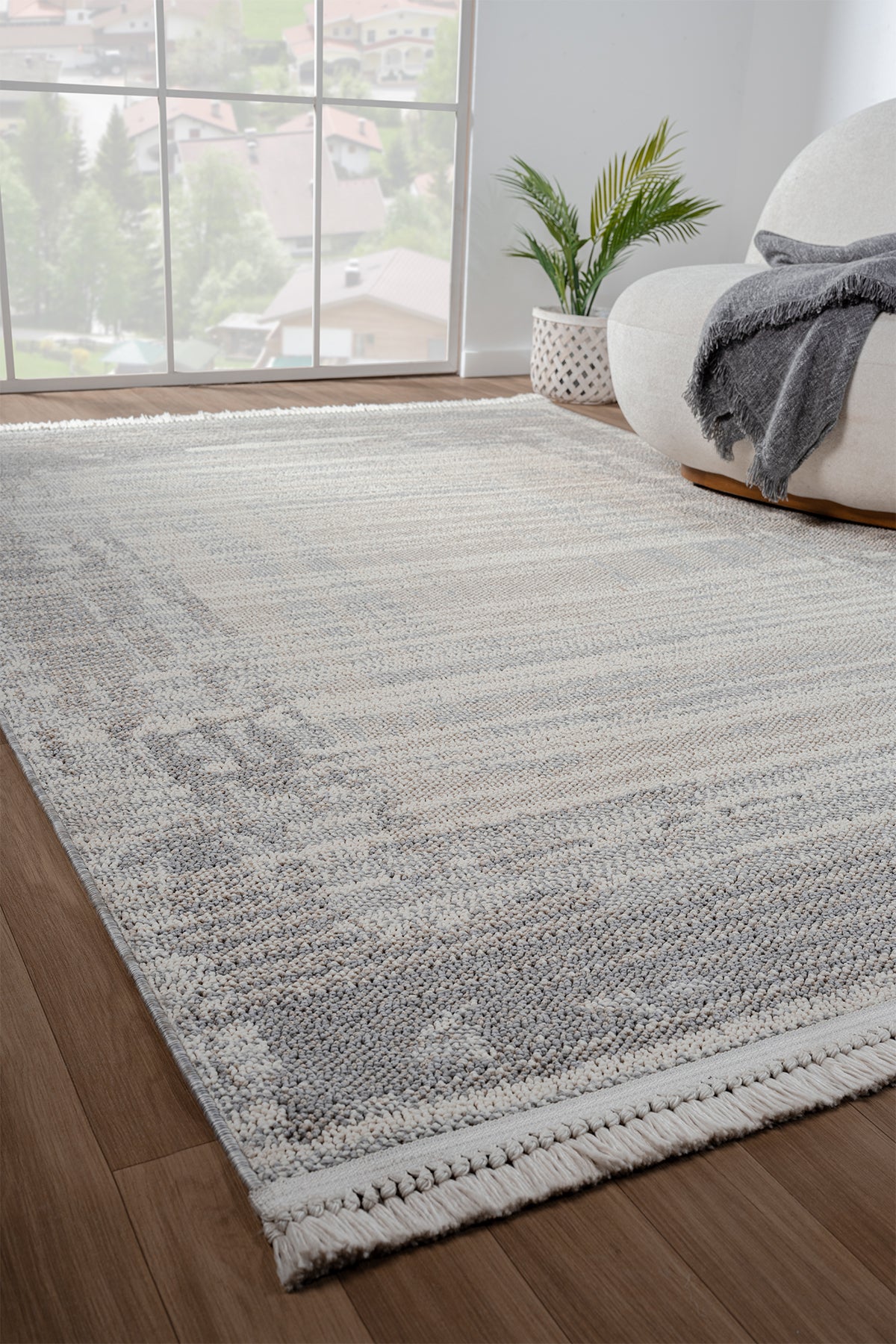 Konfor Bastia 1277 Krem Gri Yumuşak Örgü Modern Dokuma Bukle Halı