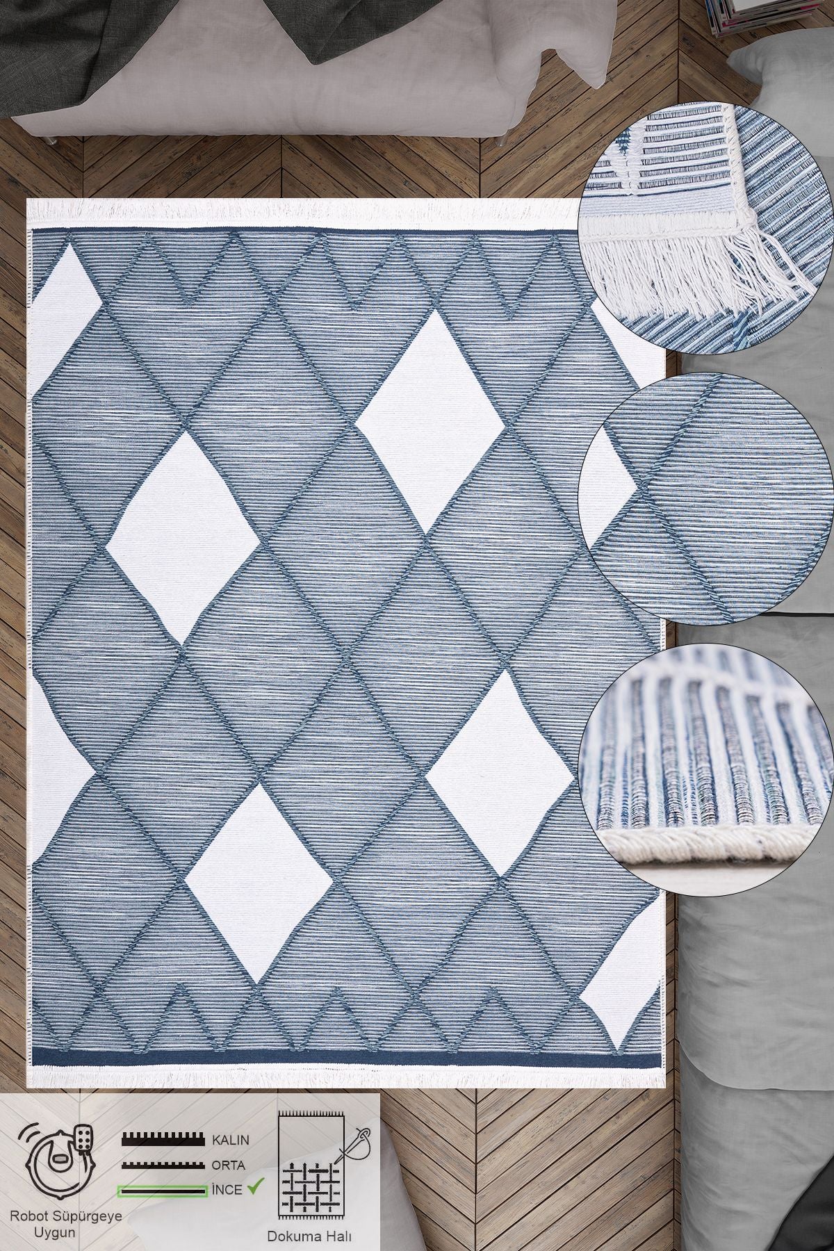 Modern Çift Taraflı Yıkanabilir Pamuk Saçaklı Dokuma Dekoratif Yolluk Halı Kilim