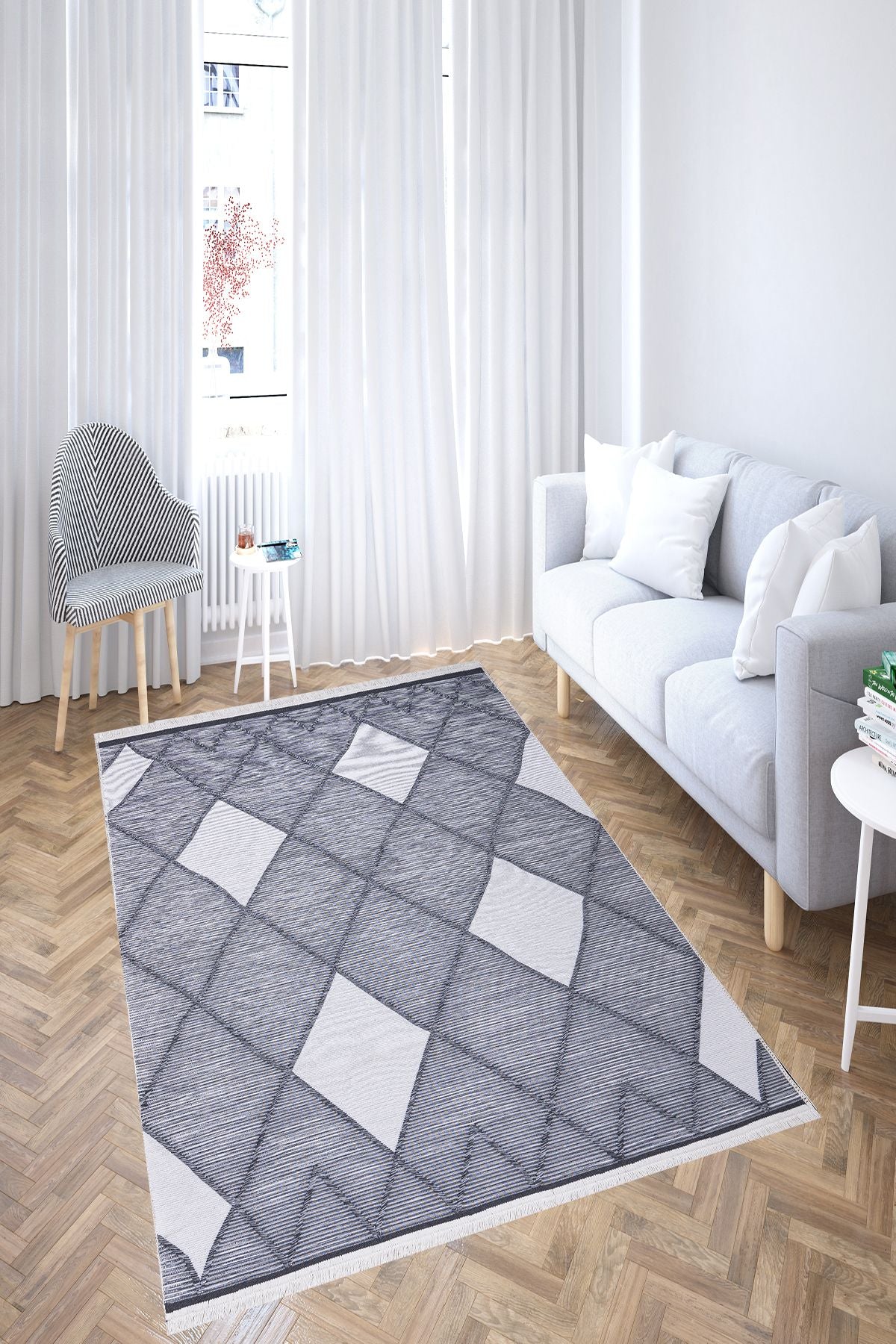 Modern Çift Taraflı Yıkanabilir Pamuk Saçaklı Dokuma Dekoratif Yolluk Halı Kilim