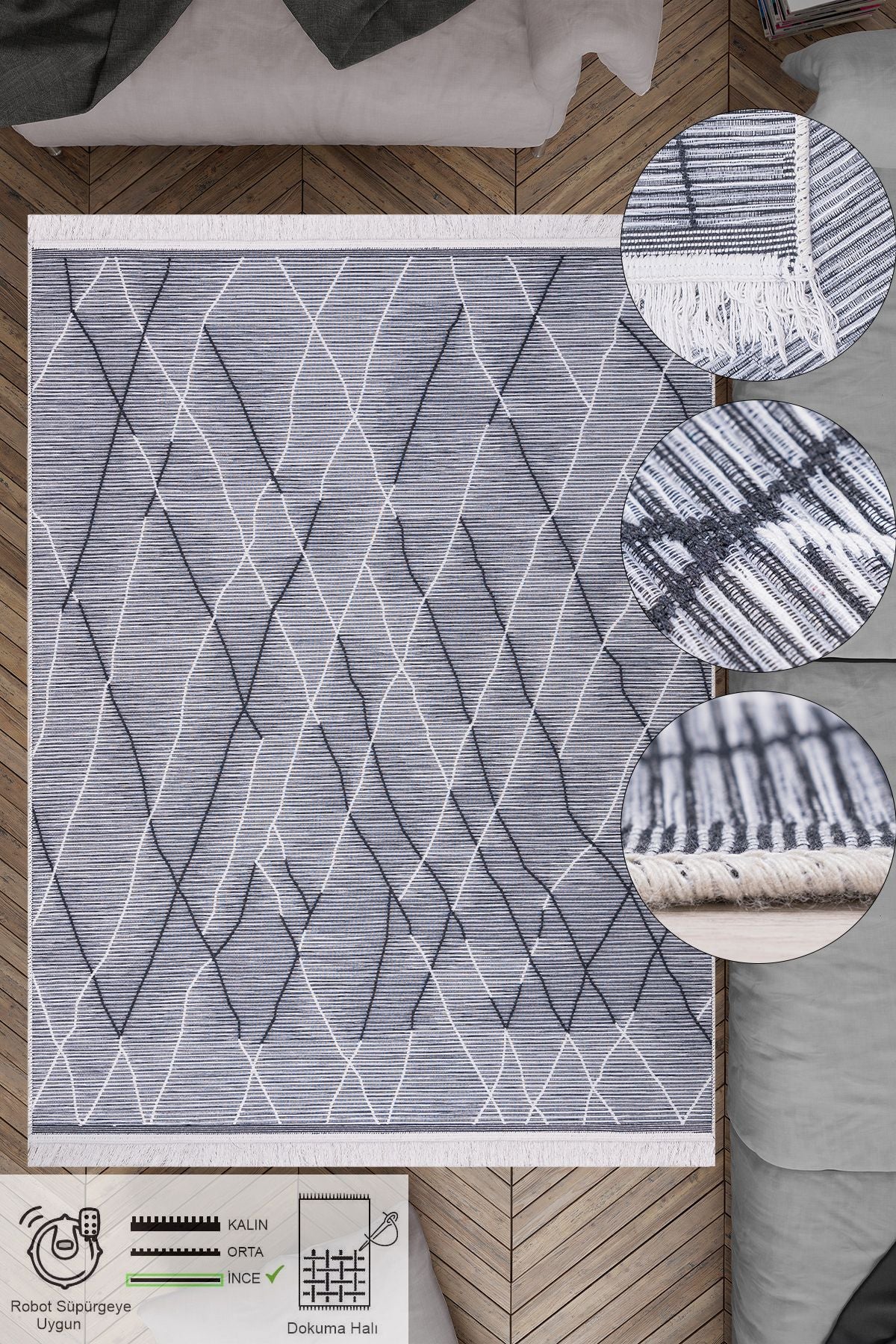 Modern Çift Taraflı Yıkanabilir Pamuk Saçaklı Dokuma Dekoratif Yolluk Halı Kilim