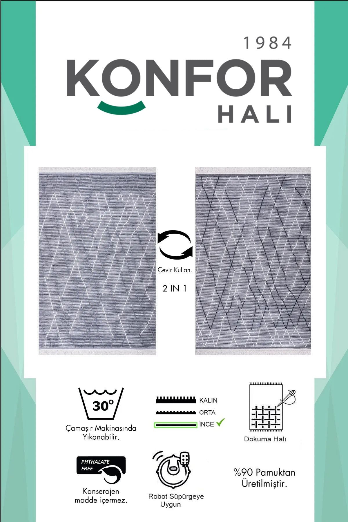 Modern Çift Taraflı Yıkanabilir Pamuk Saçaklı Dokuma Dekoratif Yolluk Halı Kilim