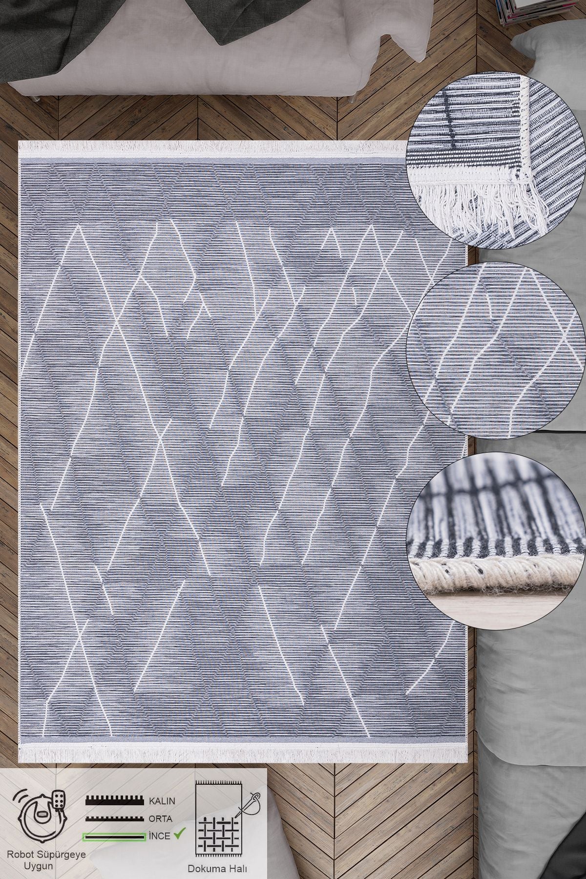 Modern Çift Taraflı Yıkanabilir Pamuk Saçaklı Dokuma Dekoratif Yolluk Halı Kilim