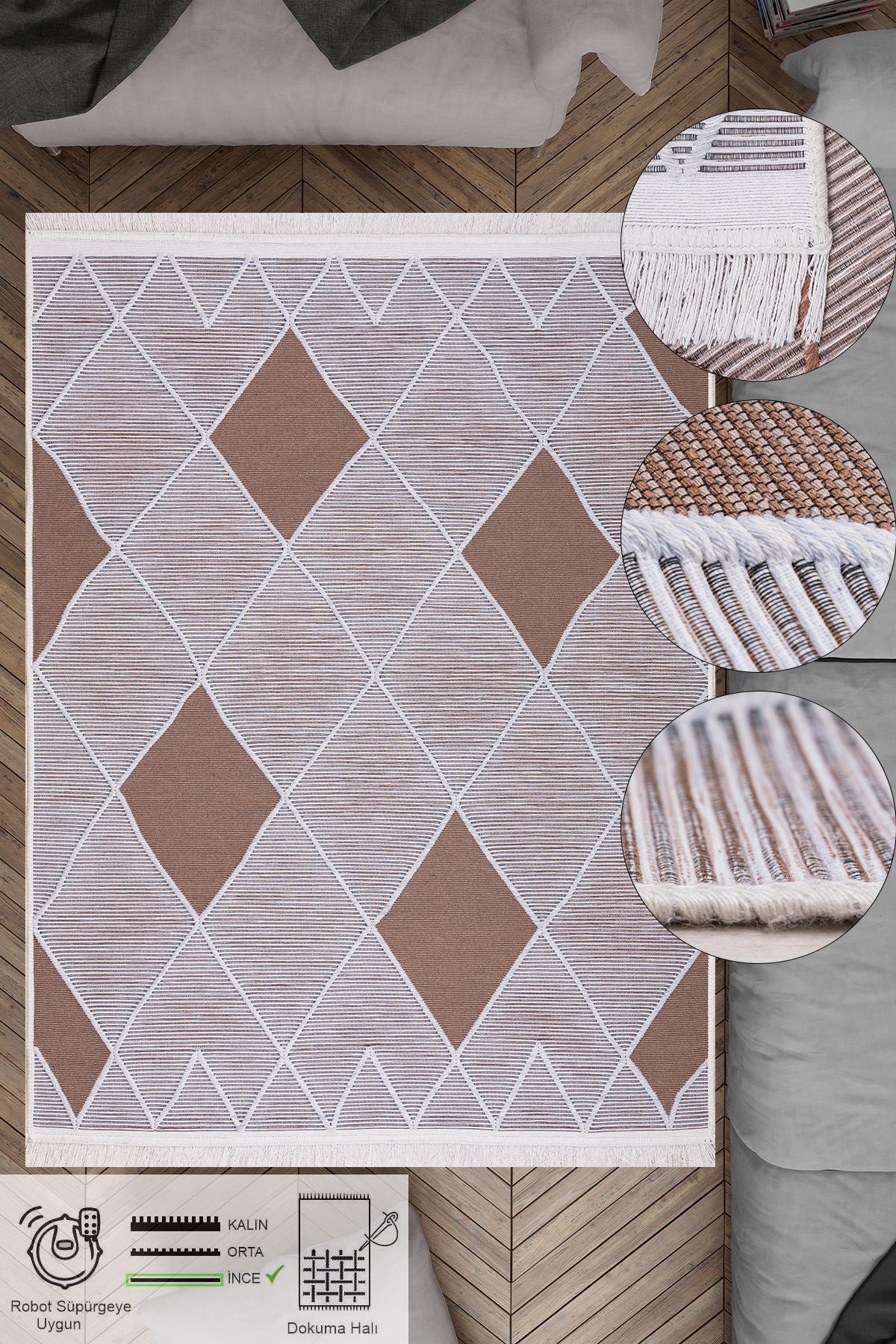 Modern Çift Taraflı Yıkanabilir Pamuk Saçaklı Dokuma Dekoratif Yolluk Halı Kilim