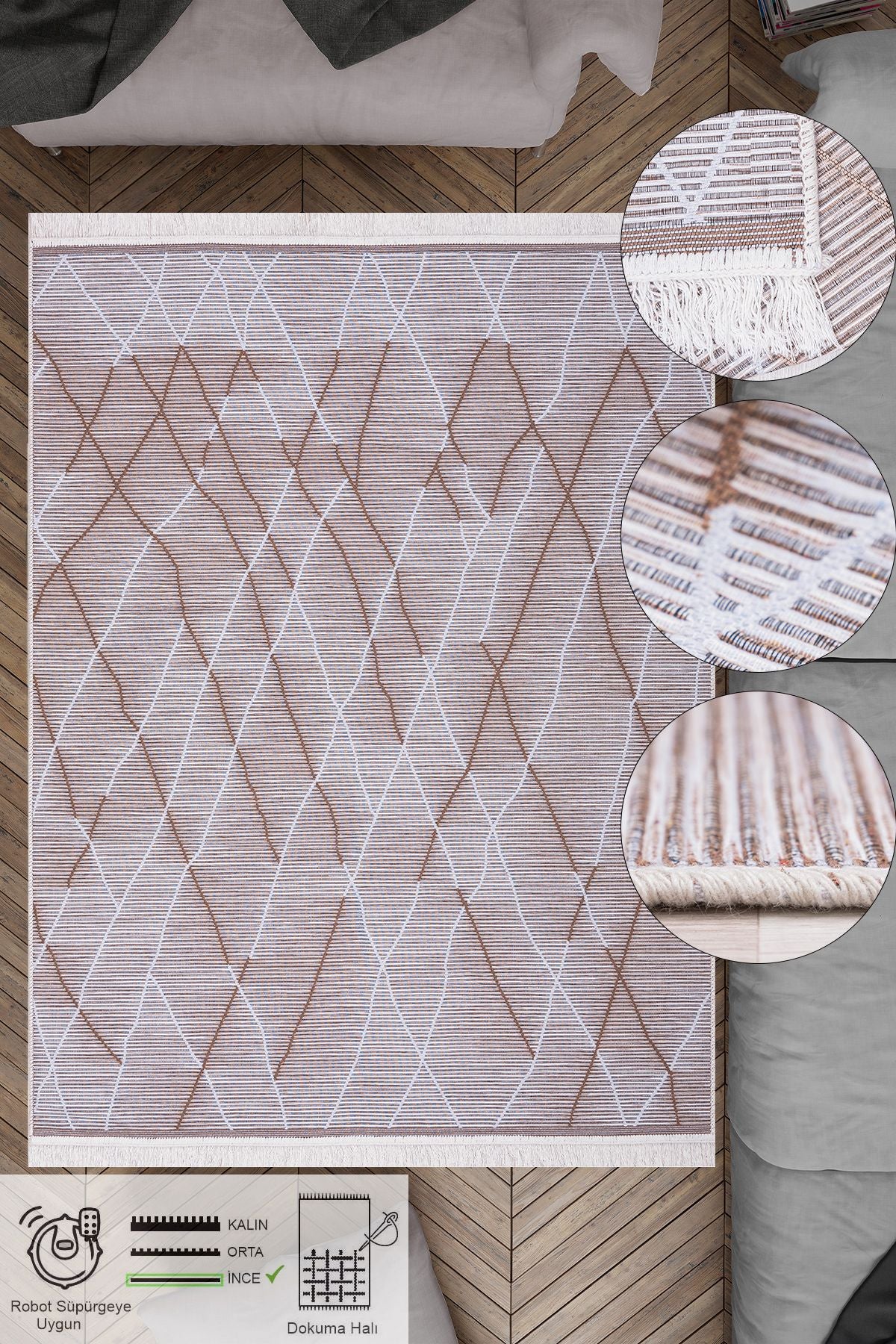 Modern Çift Taraflı Yıkanabilir Pamuk Saçaklı Dokuma Dekoratif Yolluk Halı Kilim