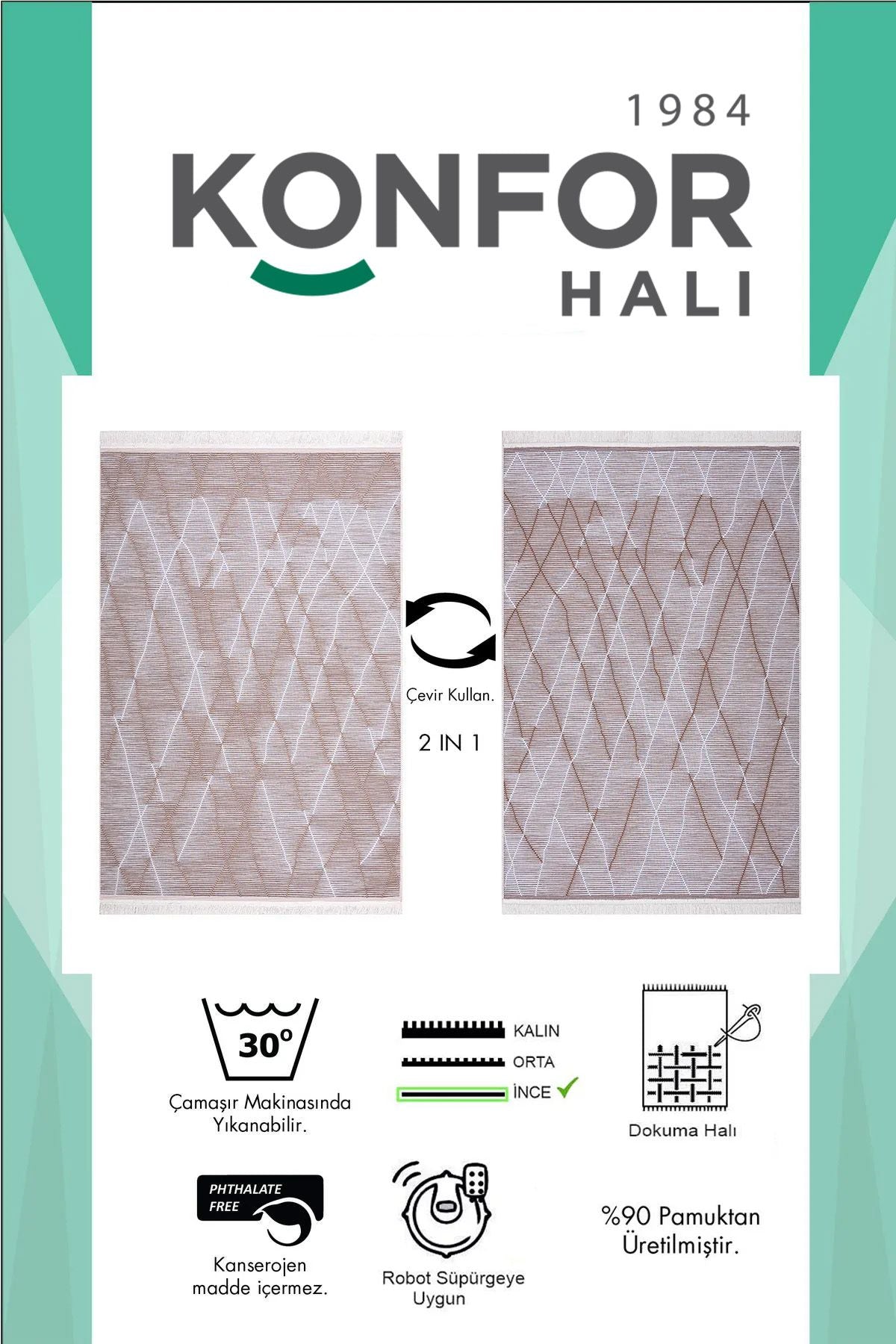 Modern Çift Taraflı Yıkanabilir Pamuk Saçaklı Dokuma Dekoratif Yolluk Halı Kilim