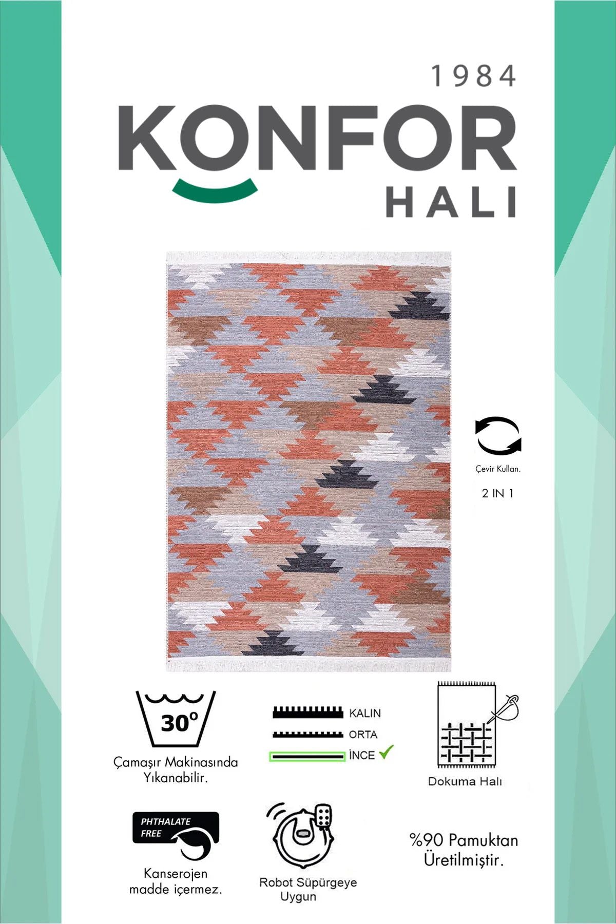 Modern Çift Taraflı Yıkanabilir Pamuk Saçaklı Dokuma Dekoratif Yolluk Halı Kilim