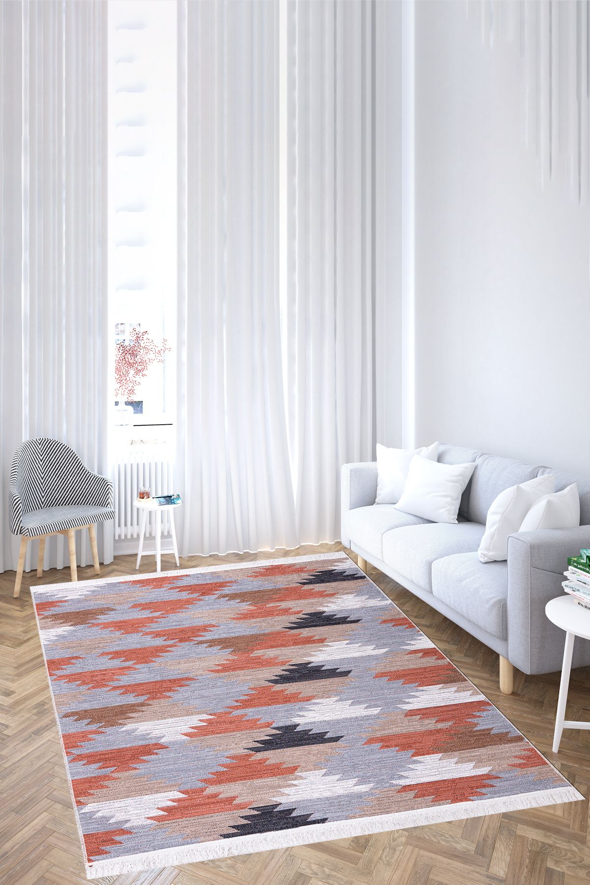 Modern Çift Taraflı Yıkanabilir Pamuk Saçaklı Dokuma Dekoratif Yolluk Halı Kilim