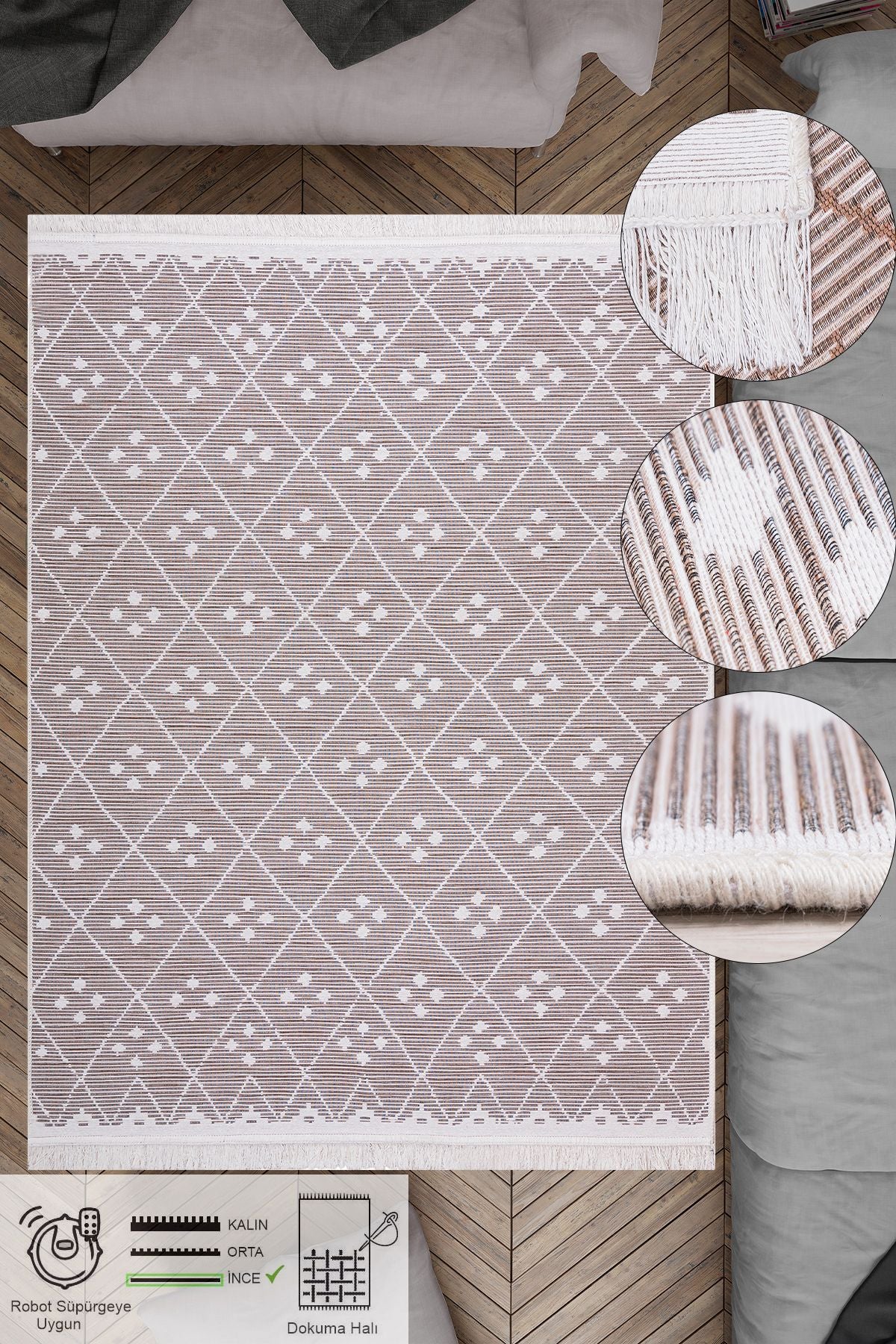 Modern Çift Taraflı Yıkanabilir Pamuk Saçaklı Dokuma Dekoratif Yolluk Halı Kilim