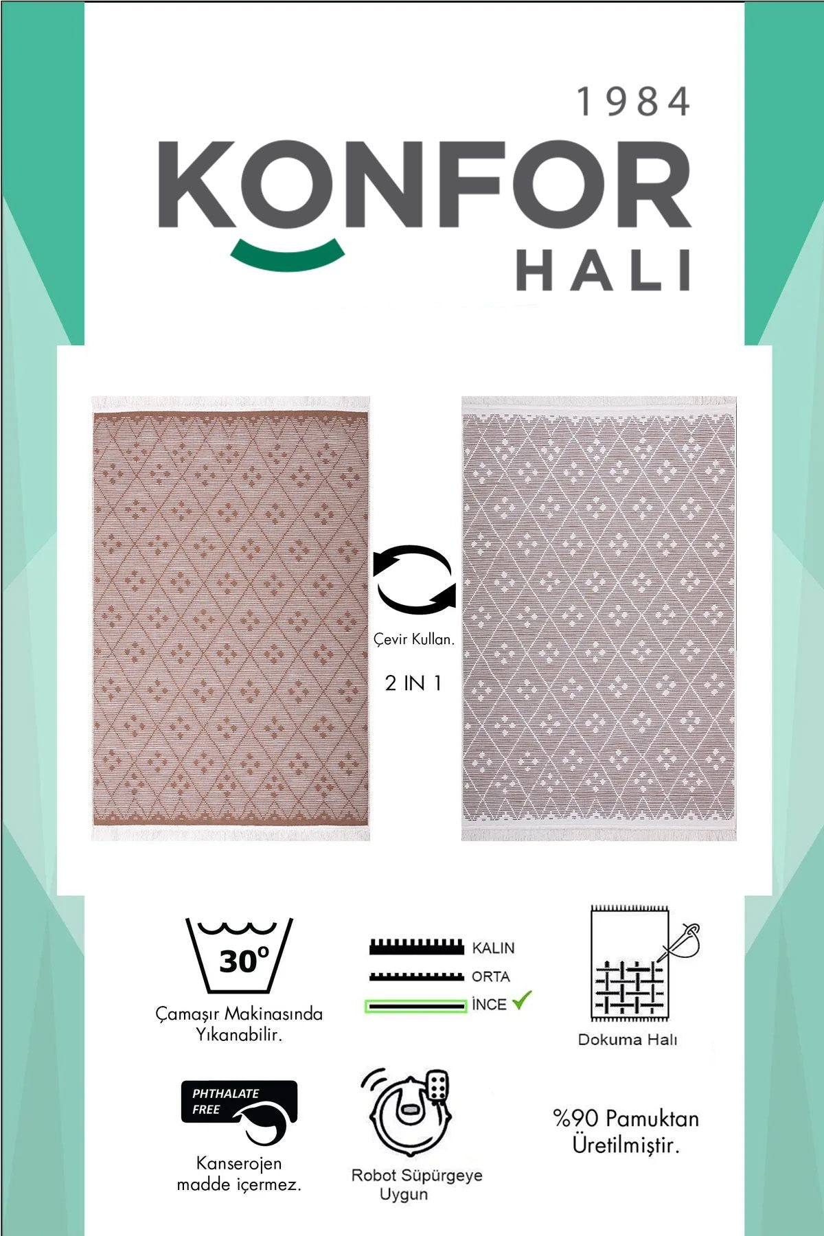 Modern Çift Taraflı Yıkanabilir Pamuk Saçaklı Dokuma Dekoratif Yolluk Halı Kilim