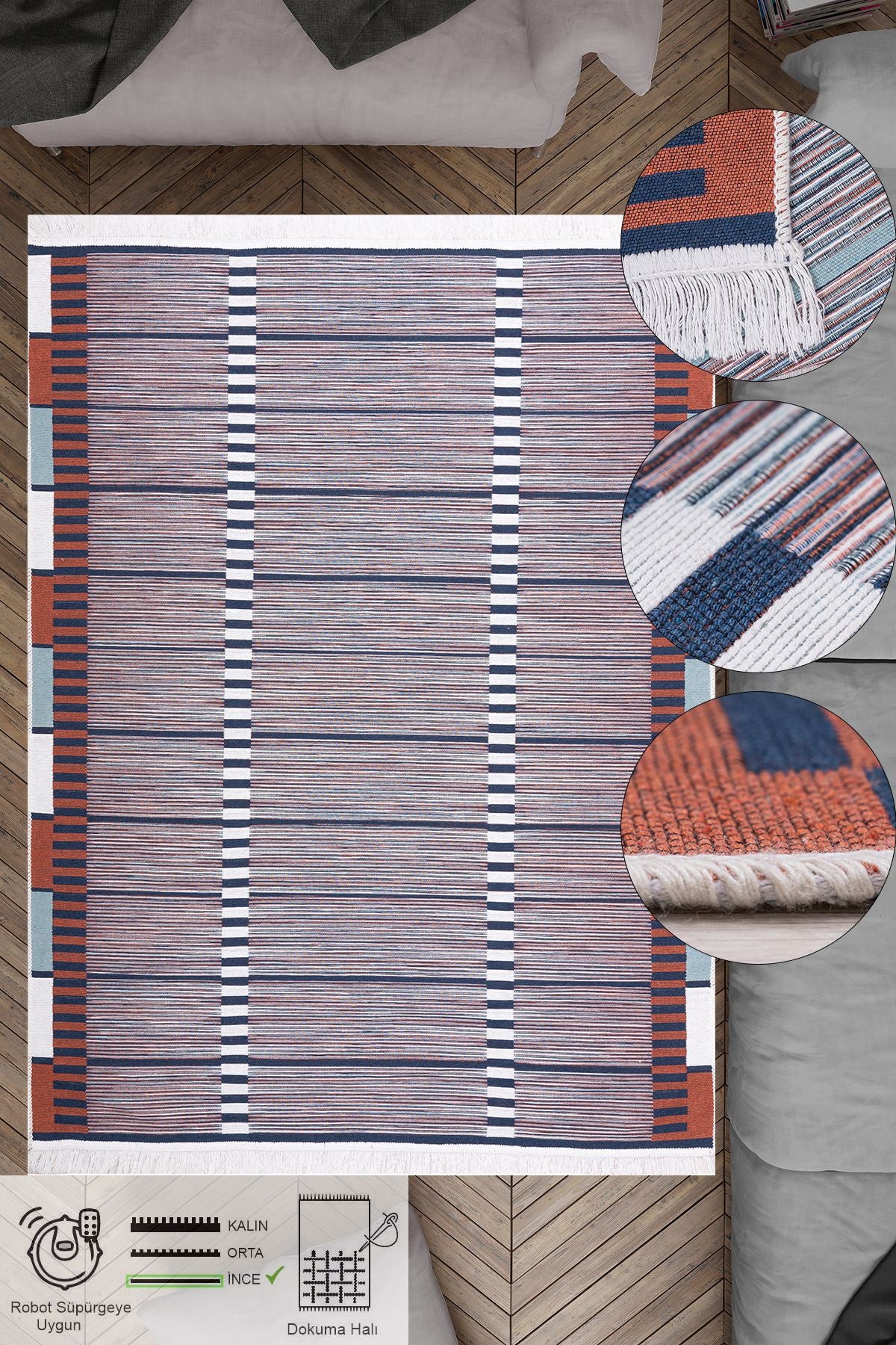 Modern Çift Taraflı Yıkanabilir Pamuk Saçaklı Dokuma Dekoratif Yolluk Halı Kilim