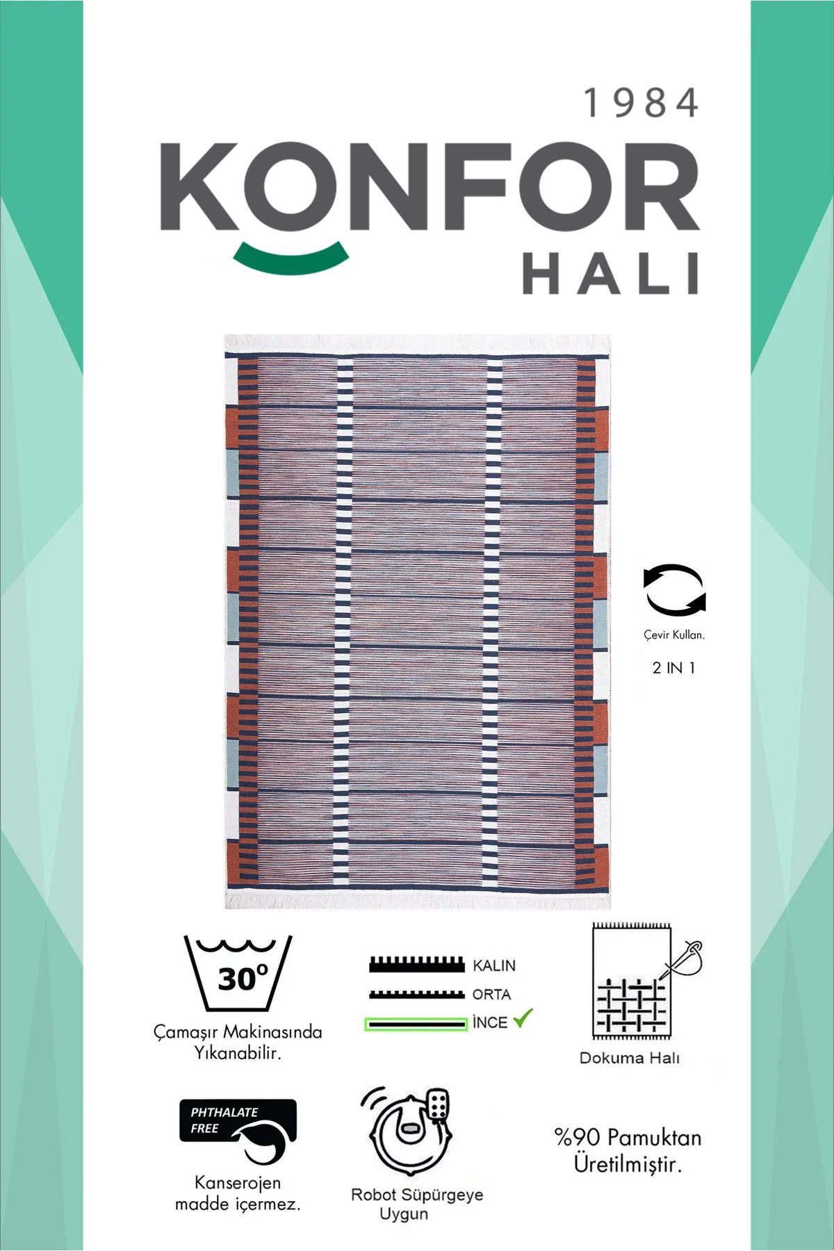 Modern Çift Taraflı Yıkanabilir Pamuk Saçaklı Dokuma Dekoratif Yolluk Halı Kilim
