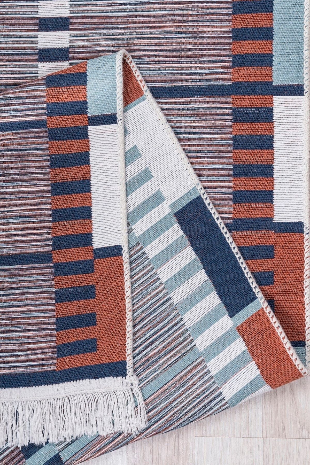 Modern Çift Taraflı Yıkanabilir Pamuk Saçaklı Dokuma Dekoratif Yolluk Halı Kilim