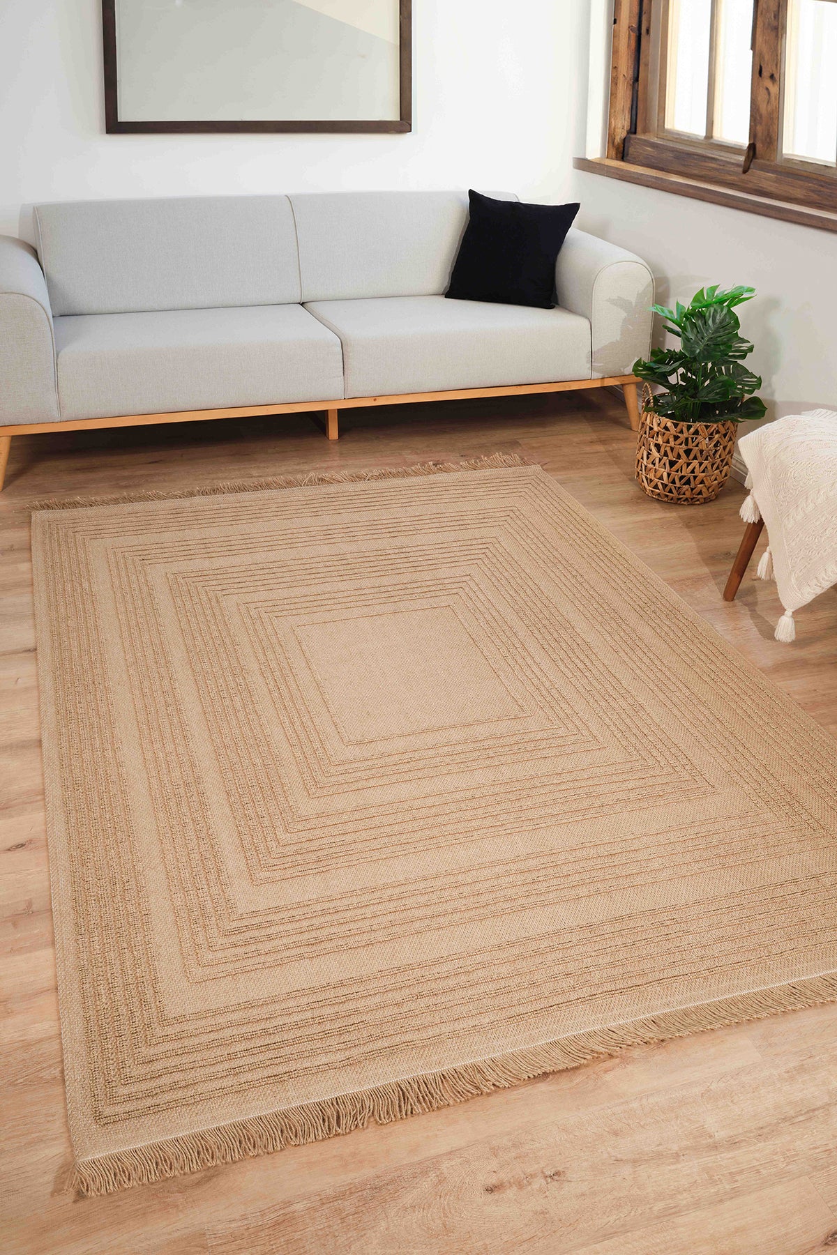 Natura 6662 %100 Doğal Jüt Kilim Bej Renkli Yumuşak Dokulu Şık Tasarımlı Kilim Modern Dokuma Kilim