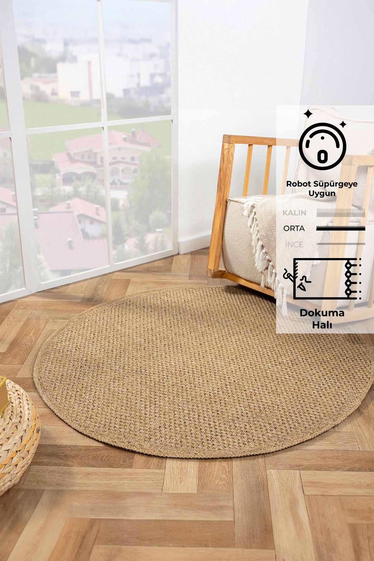 Rusticana 3101 Naturel Jüt Halı Modern Örme Yuvarlak Kilim
