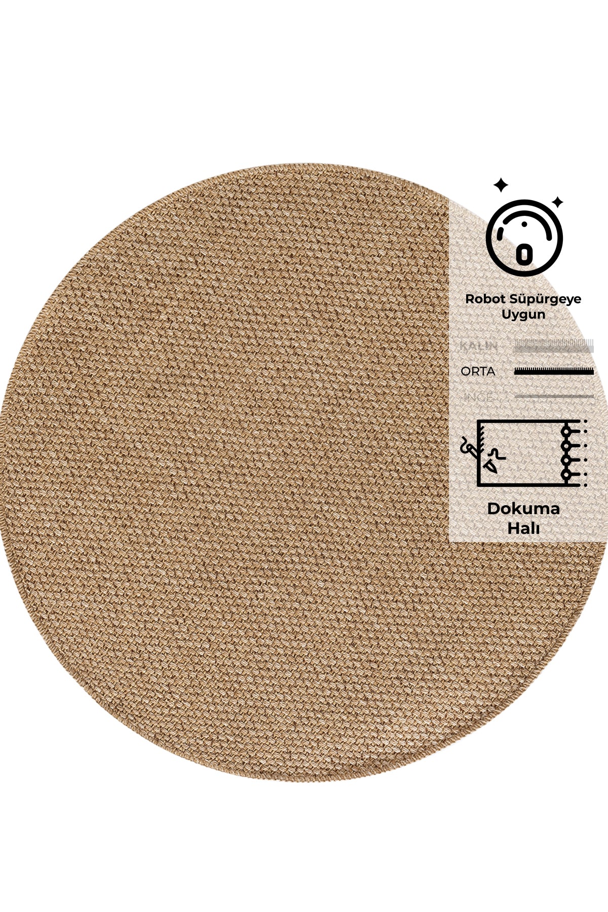 Rusticana 3101 Naturel Jüt Halı Modern Örme Yuvarlak Kilim