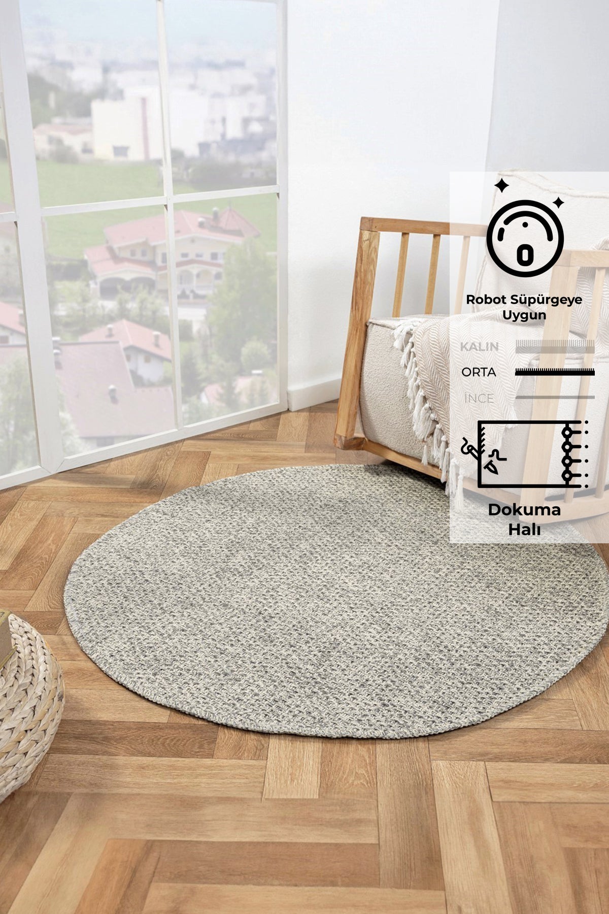 Rusticana 3103 Naturel Jüt Halı Modern Örme Yuvarlak Kilim