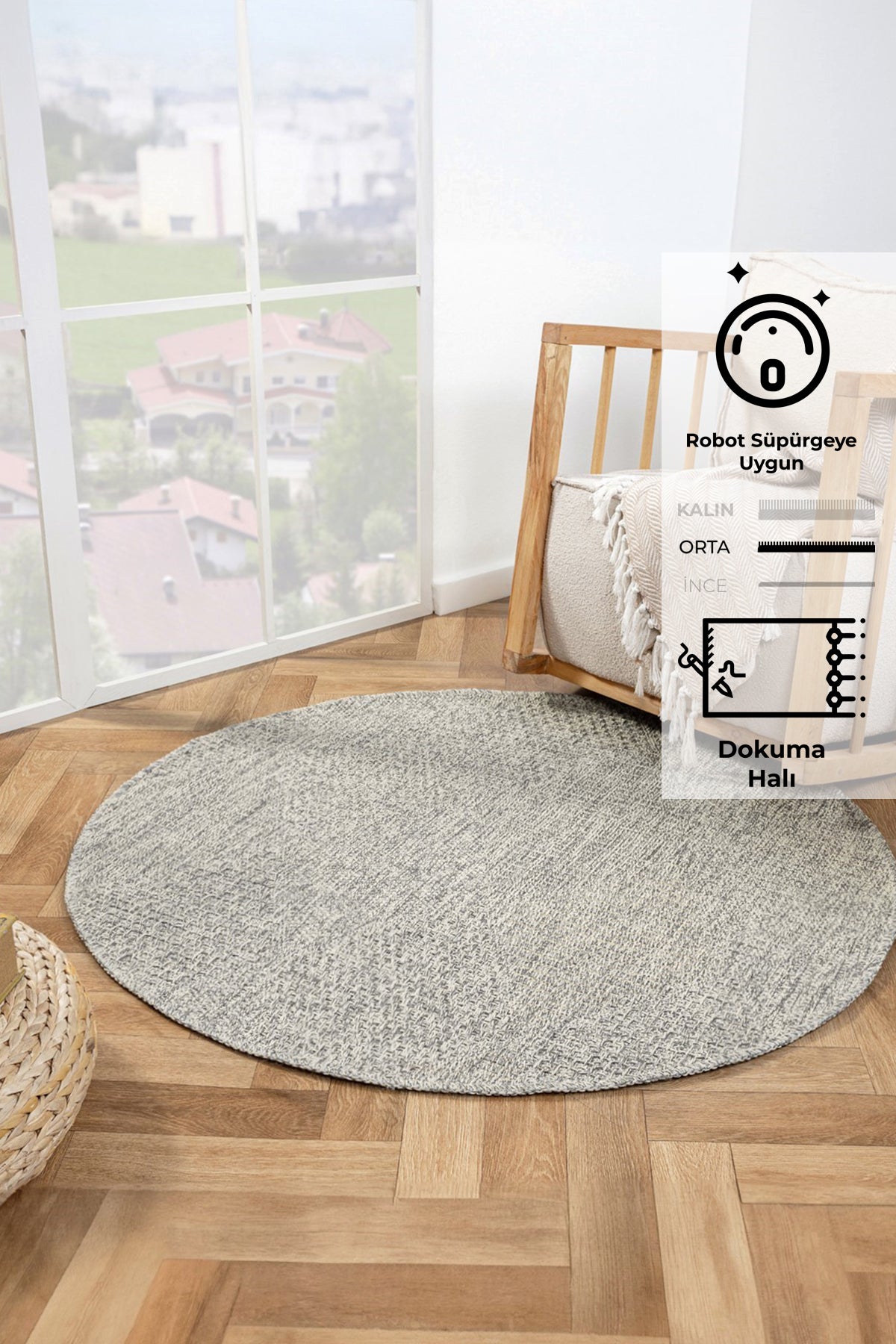 Rusticana 3104 Naturel Jüt Halı Modern Örme Yuvarlak Kilim
