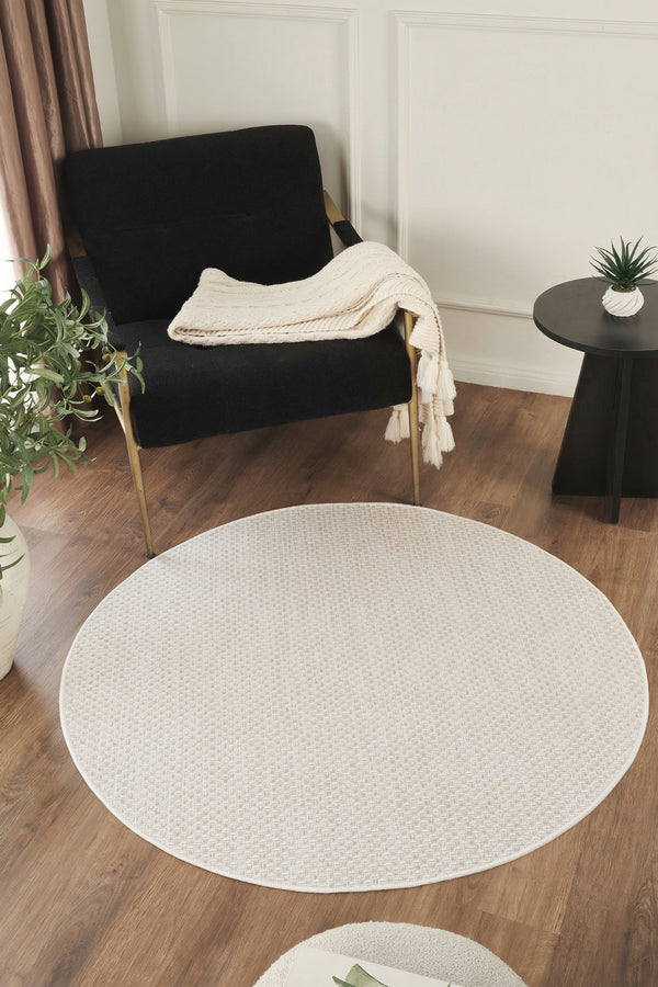 Sisalux 3081 Krem Bej Yuvarlak Sisal Dokuma Jüt Kilim Hav Toz Vermez Mutfak Oturma Odası Halısı