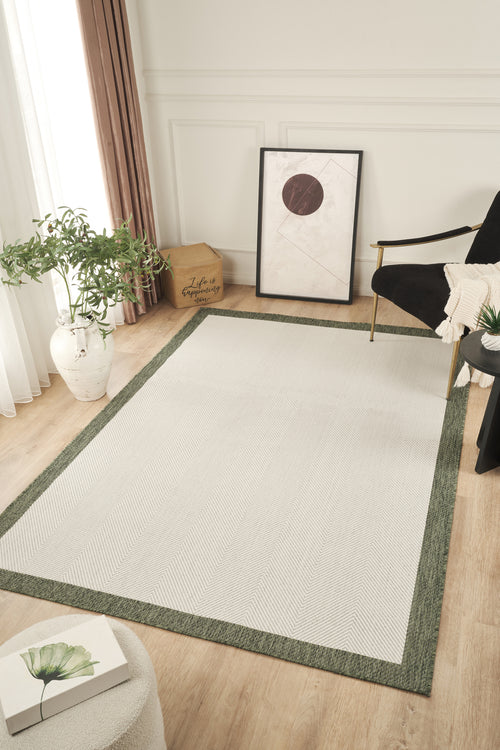 Sisalux 3090 Krem Yeşil Sisal Dokuma Jüt Kilim Hav Toz Vermez Halı Salon Mutfak Oturma Odası Halısı